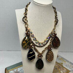 Betsey Johnson Gold-Tone Layered Necklace With Rose Accents Rhinestones